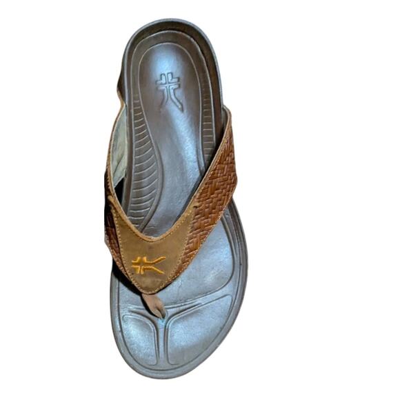 KURU Mens Flip Flops 11 Brown Leather Thong Sandals Arch Support Comfort Shoes main image 6